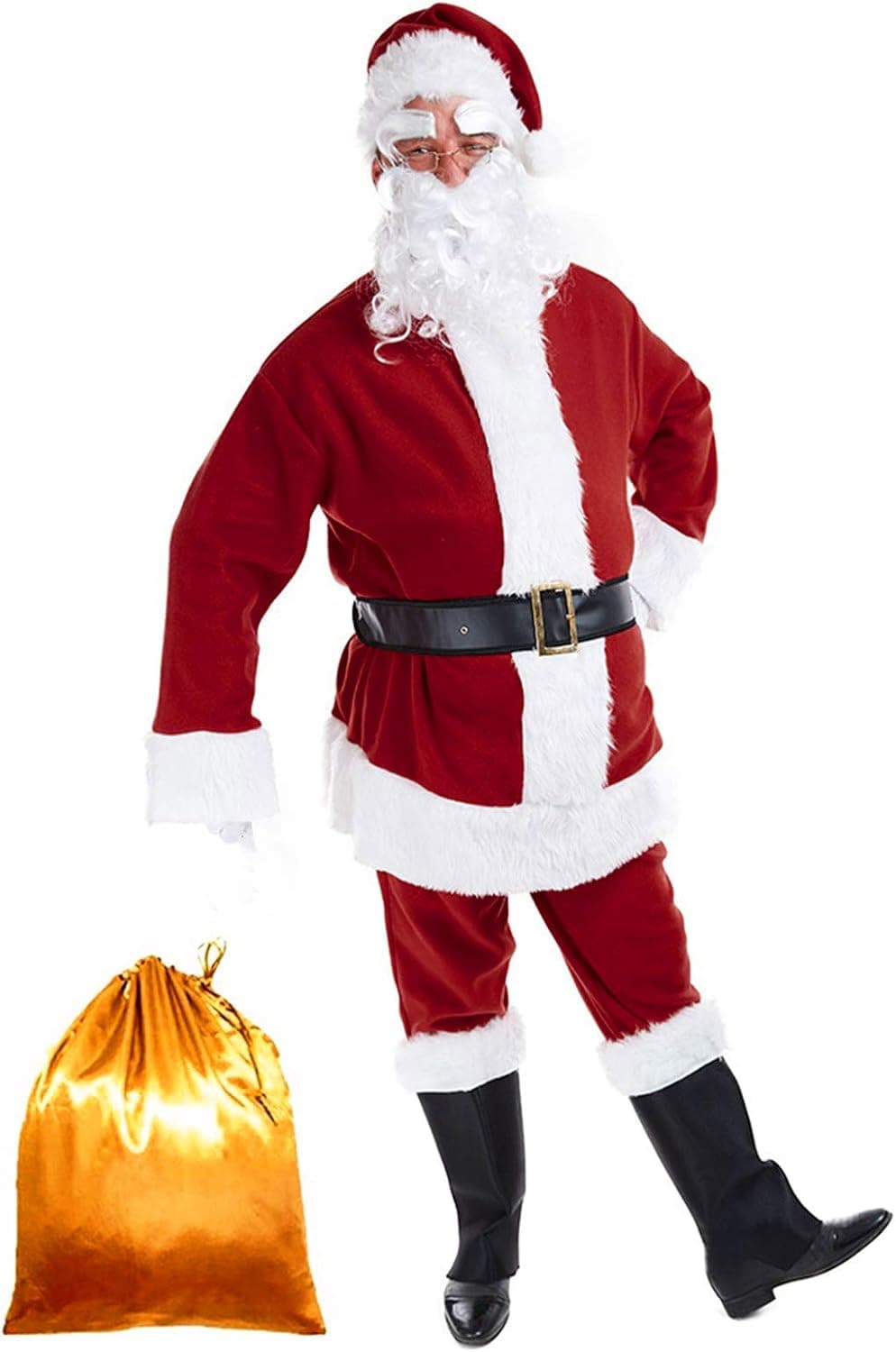 Tvakkera Santa Claus Costume Plus Size 9PC Pants Belt Beard Bag Christmas