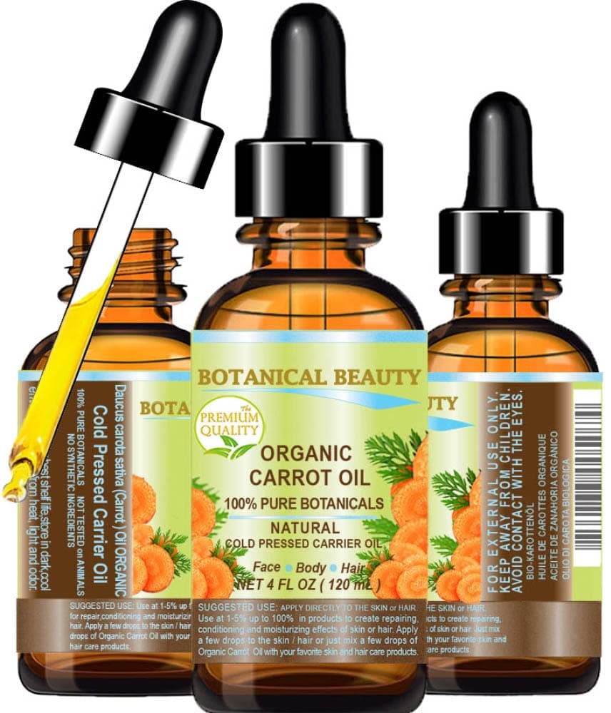 CARROT OIL Organic 100% Natural/Pure Botanicals/Cold Pressed Carrier Oil. 4 fl. oz. - 120ml. For Face, Body, Hair and Nail Care