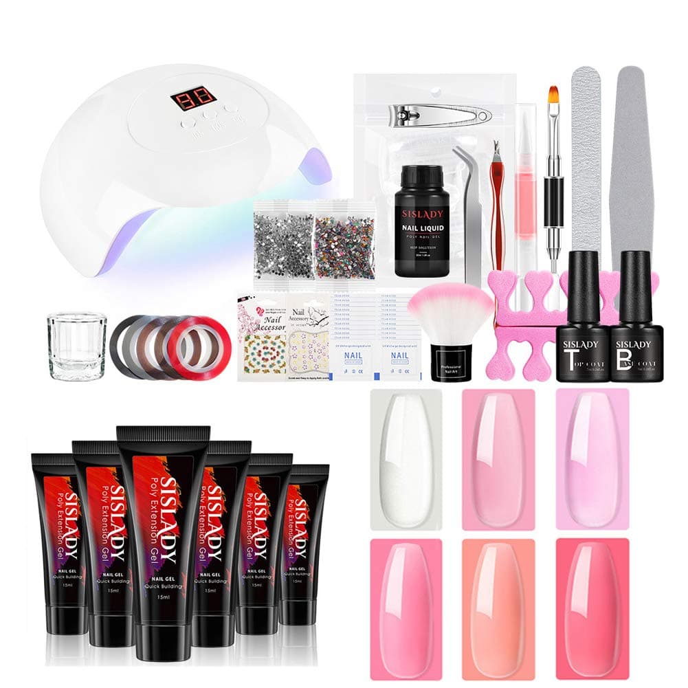 Nail Art Gel Kit 6PC Nail Extension Gel with 30W U V Nail Lamp LED Poly Nail Gel Kit Manicure Nail Art Tools Set