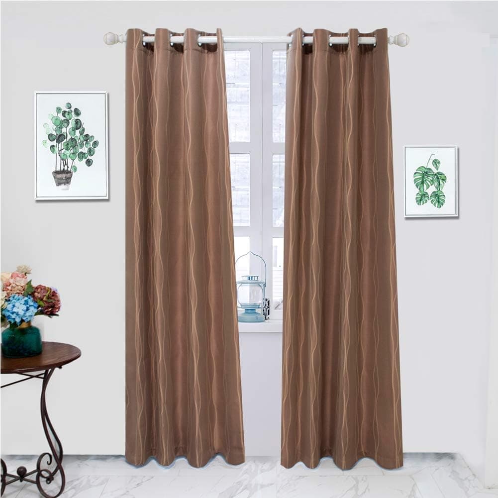Curtains for Living Room, Luxury Wavy Striped Design, Grommet Top, Easy Care, Window Drapes for Bedroom 2 Panels W52 xL63(Brown)