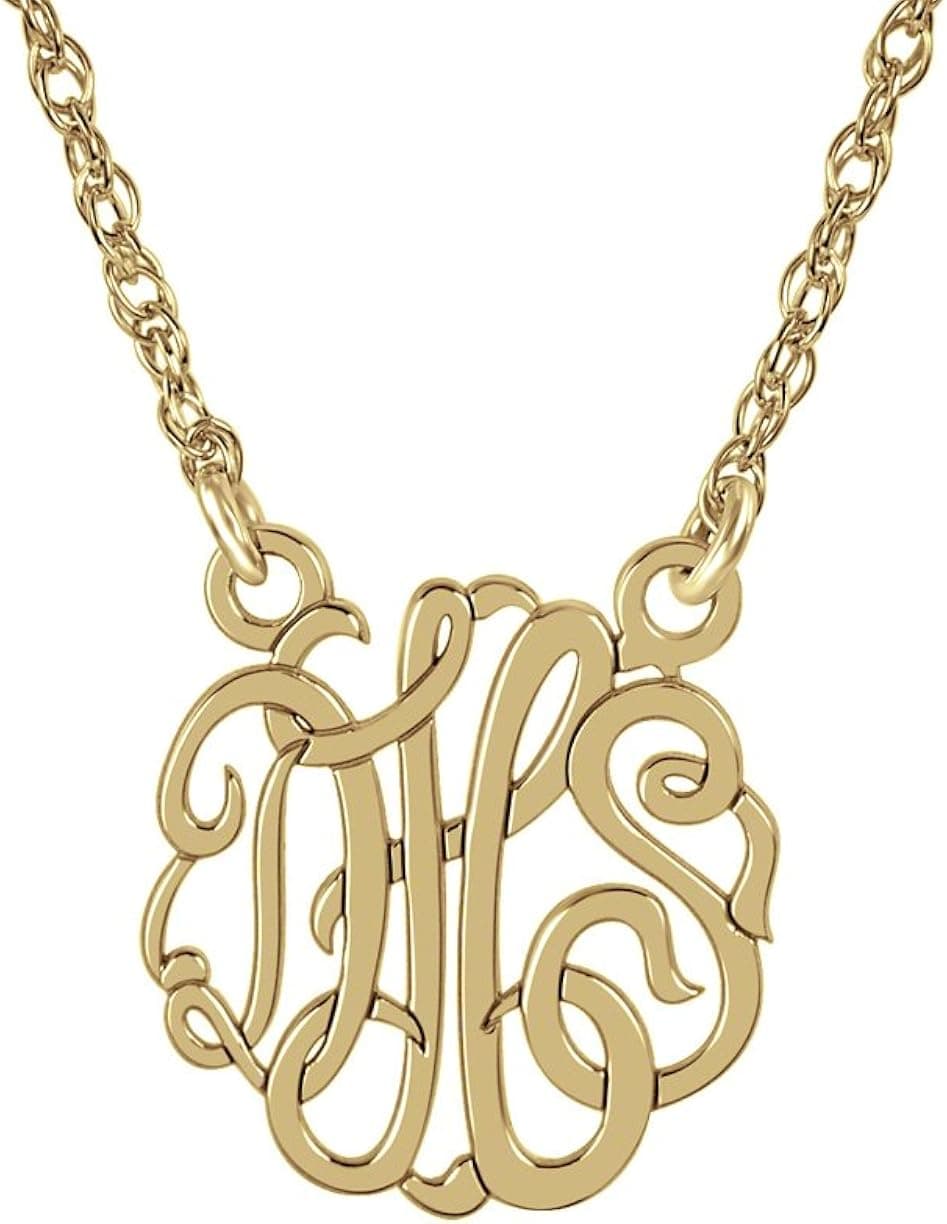 personalizedjewelryboutique Elegant 14K Yellow Gold 15mm Monogram Necklace