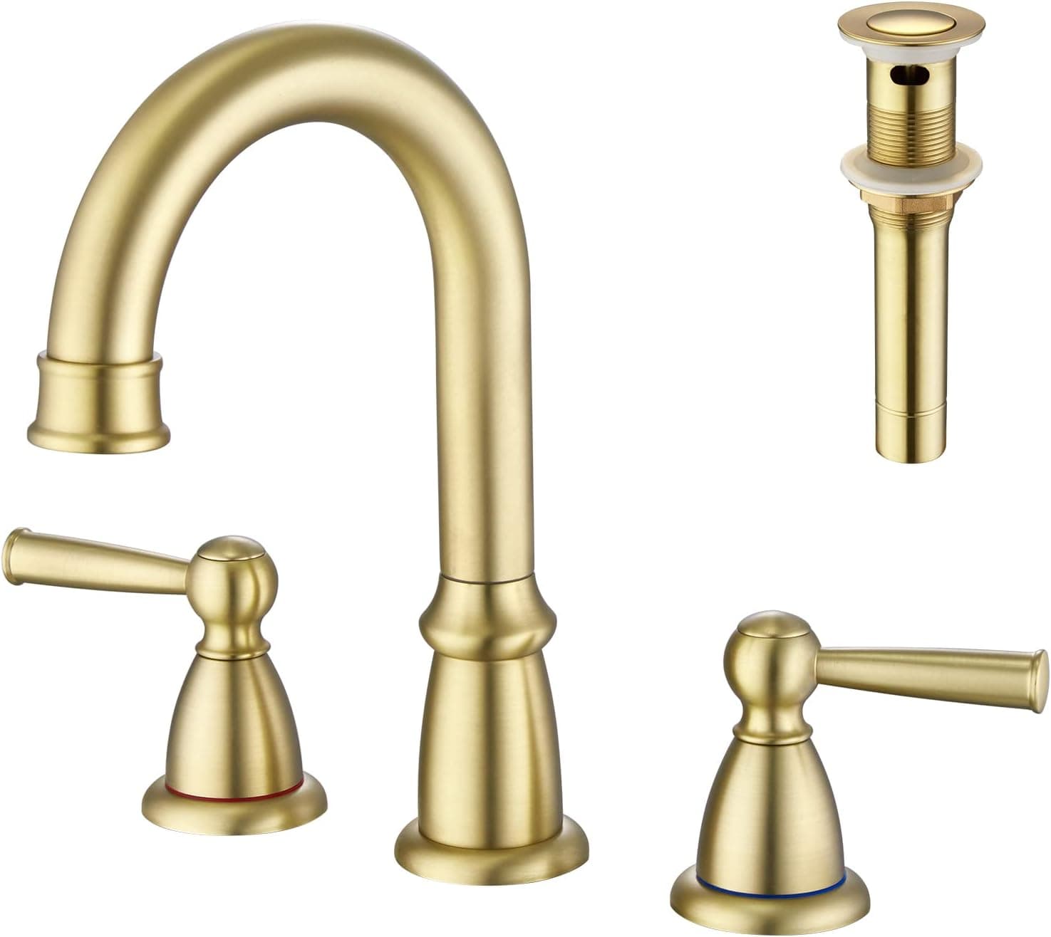 CREA Widespread Bathroom Faucet 3 Hole Brushed Gold Sink Faucet 8 inch with Pop Up Drain 2 Handle 4 inch Faucets for Vanity Lavatory Basin Restroom Bath Sink