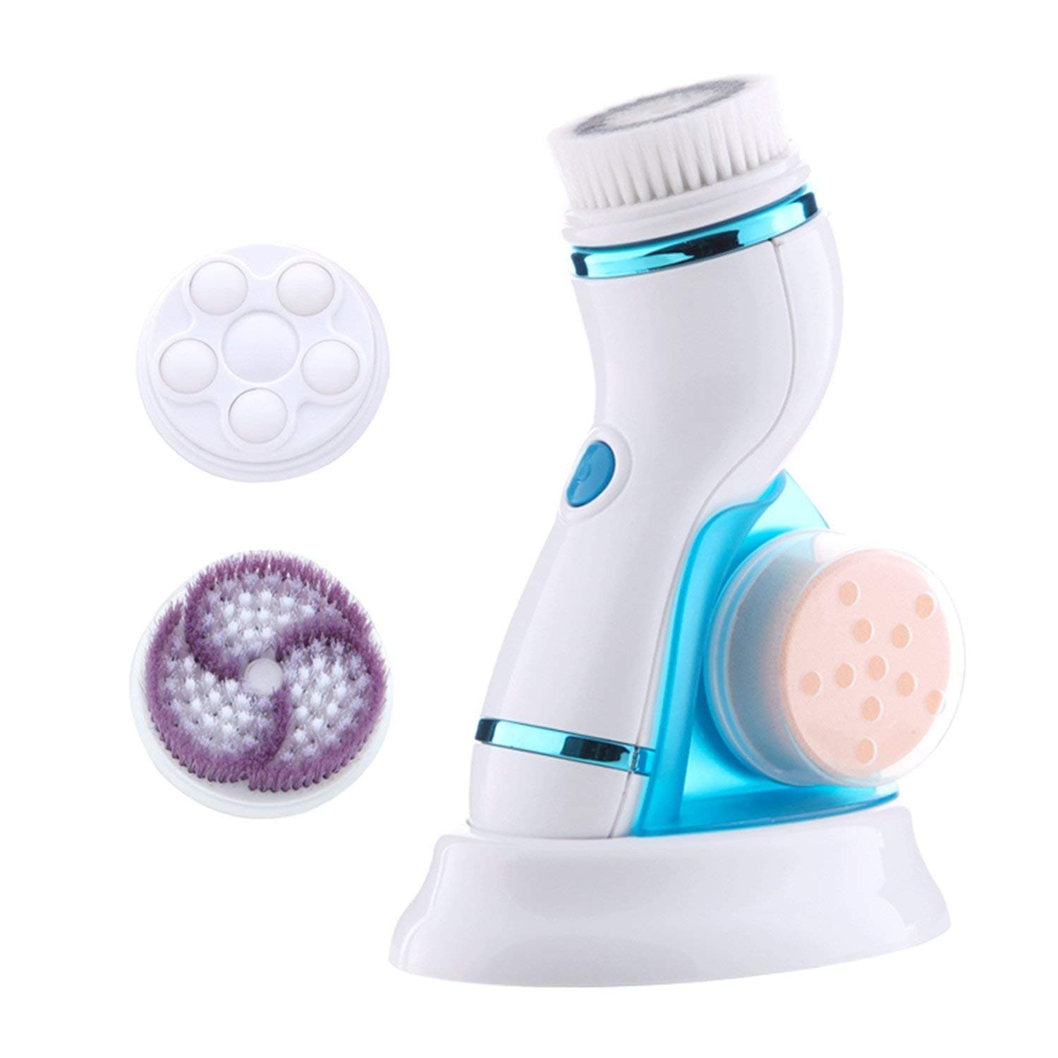 Facial Brush, Waterproof Facial Cleansing Brush, Face Scrubber with 4 Heads for Deep Cleansing/Gentle Exfoliating/Removing Blacked, Electric Spin Brush System