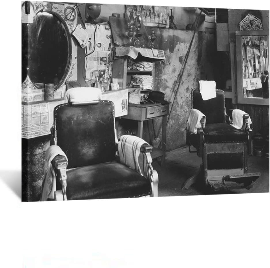 Kreative Arts Black and White Canvas Wall Art Print African American Barber Shop Poster Old Photography Barbershop Vintage Haircut Artwork for Walls Decor Ready to Hang 24x32inch