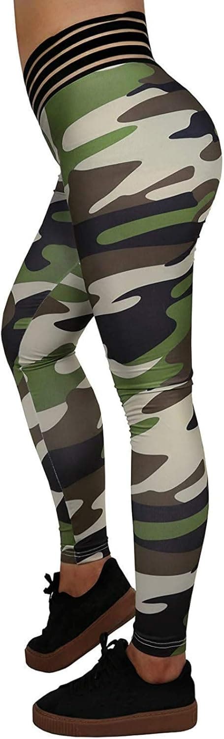 Meilidress Womens Ruched Butt Lifting Leggings High Waisted Workout Sport Tummy Control Gym Yoga Pants (Medium, 1-Camouflage)