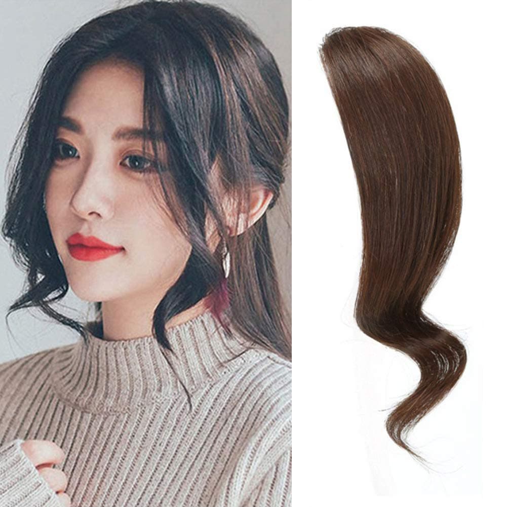Dsoar 2pcs Wave Side Bangs Real Human Hair Clip in Bangs Wave Fringe Hair Extension(Dark Brown)