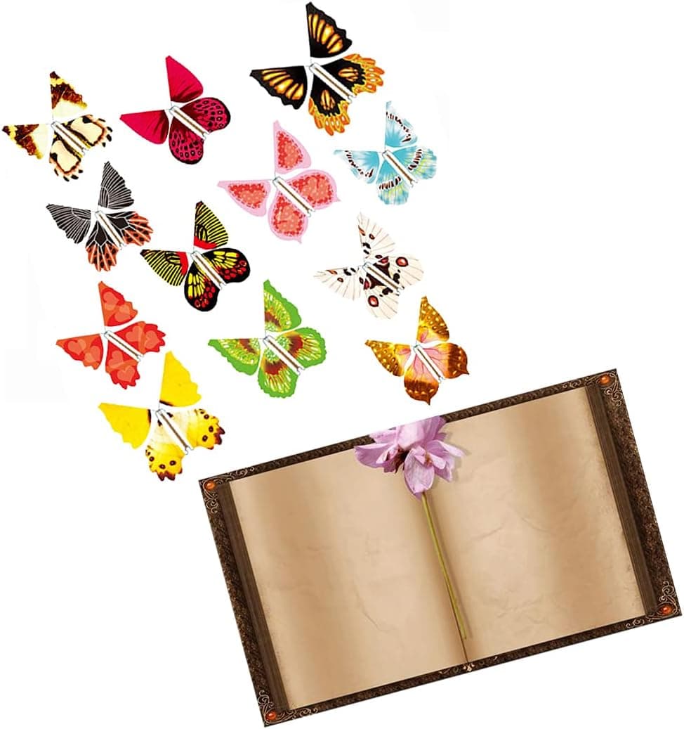 Magic Flying Butterfly, 15pcs Rubber Band Powered Wind Up Butterfly Book Fairy Flying Toy, Novelty Magic Props Surprise Gifts for Party Birthday Wedding Anniversary Christmas Halloween