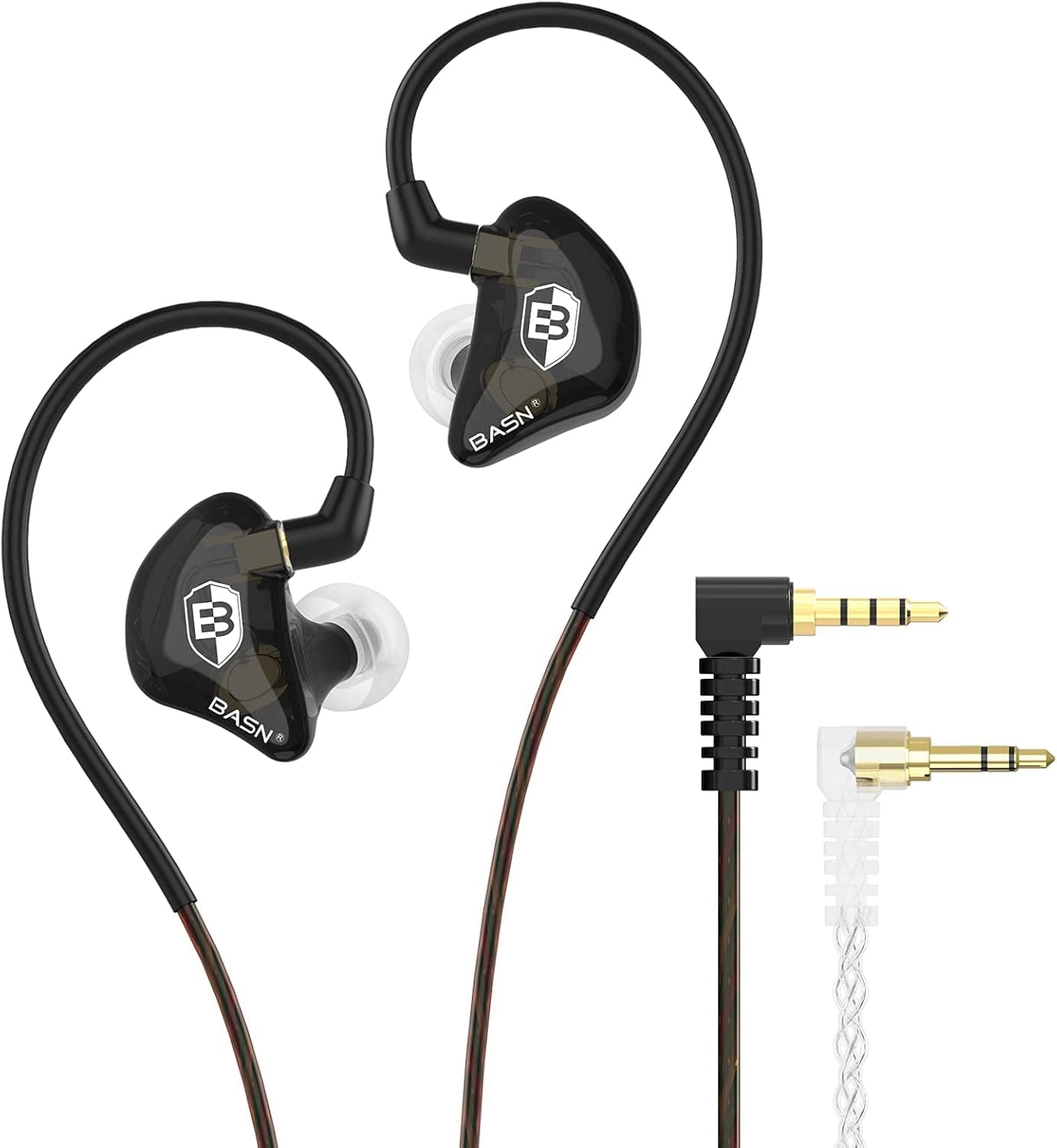BASN Bsinger LUX in Ear Monitor Headphones with Upgraded Silver-Plated Wire Noise Cancelling Earphones for Musicians Audio Engineers Drummers (Black)