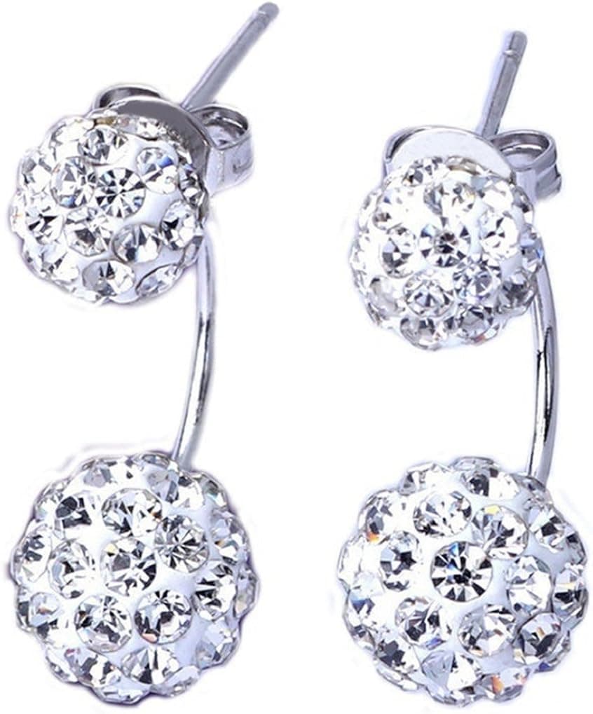 Polytree Women's U-Shape Earrings Rhinestone Balls Silver Tone Ear Studs