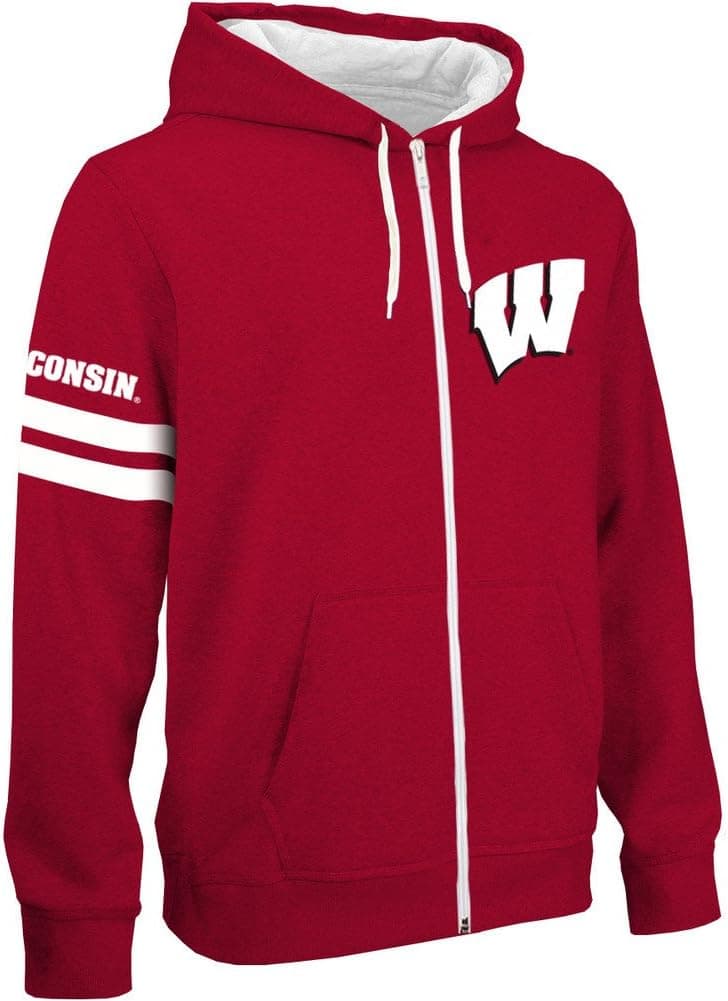 Elite Fan Shop Wisconsin Badgers Full Zip Hoodie Sweatshirt Captain Red