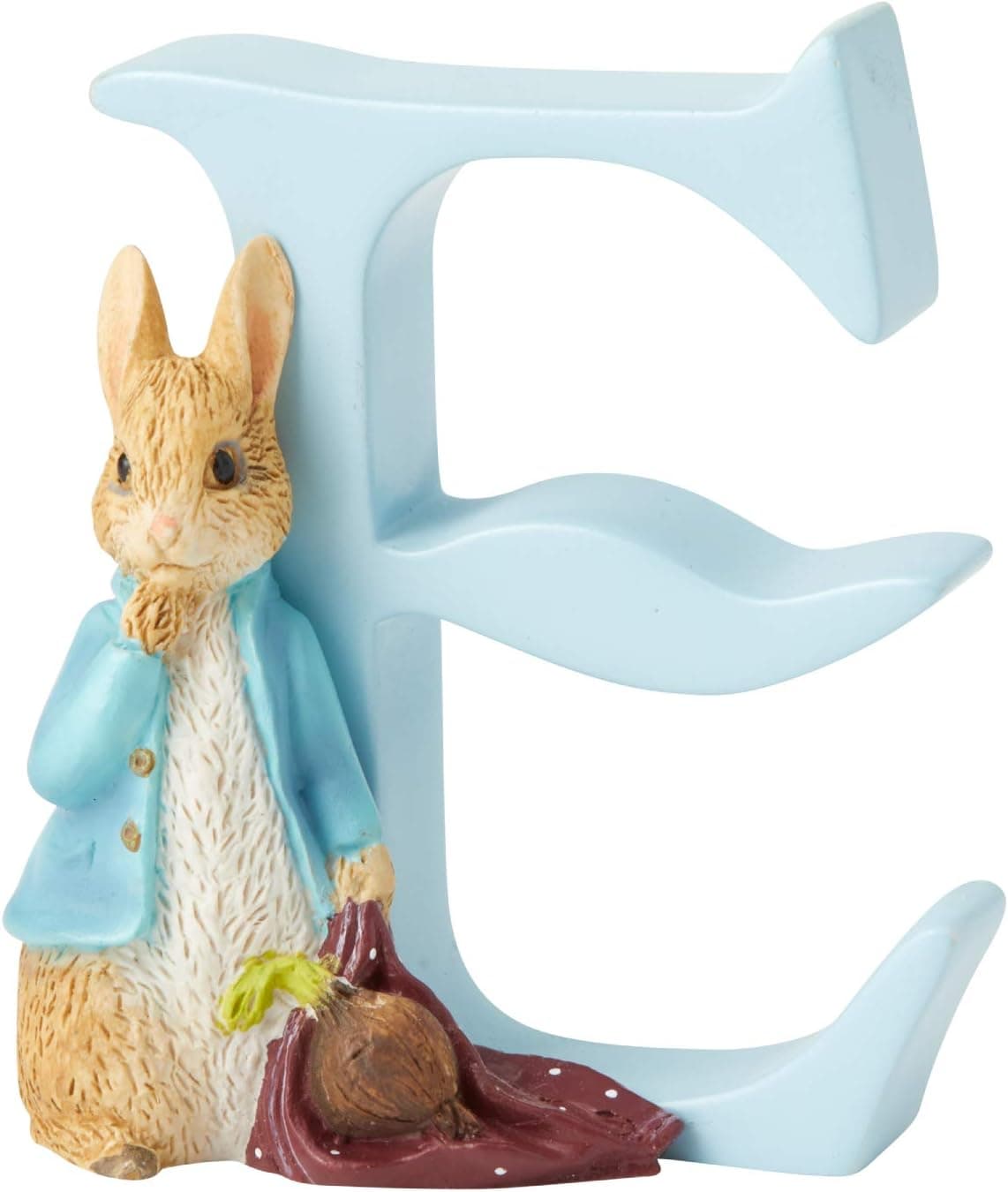 Enesco Beatrix Potter Alphabet Collection Letter E Peter Rabbit with Onion Figurine, 2.87 Inch, Multicolor