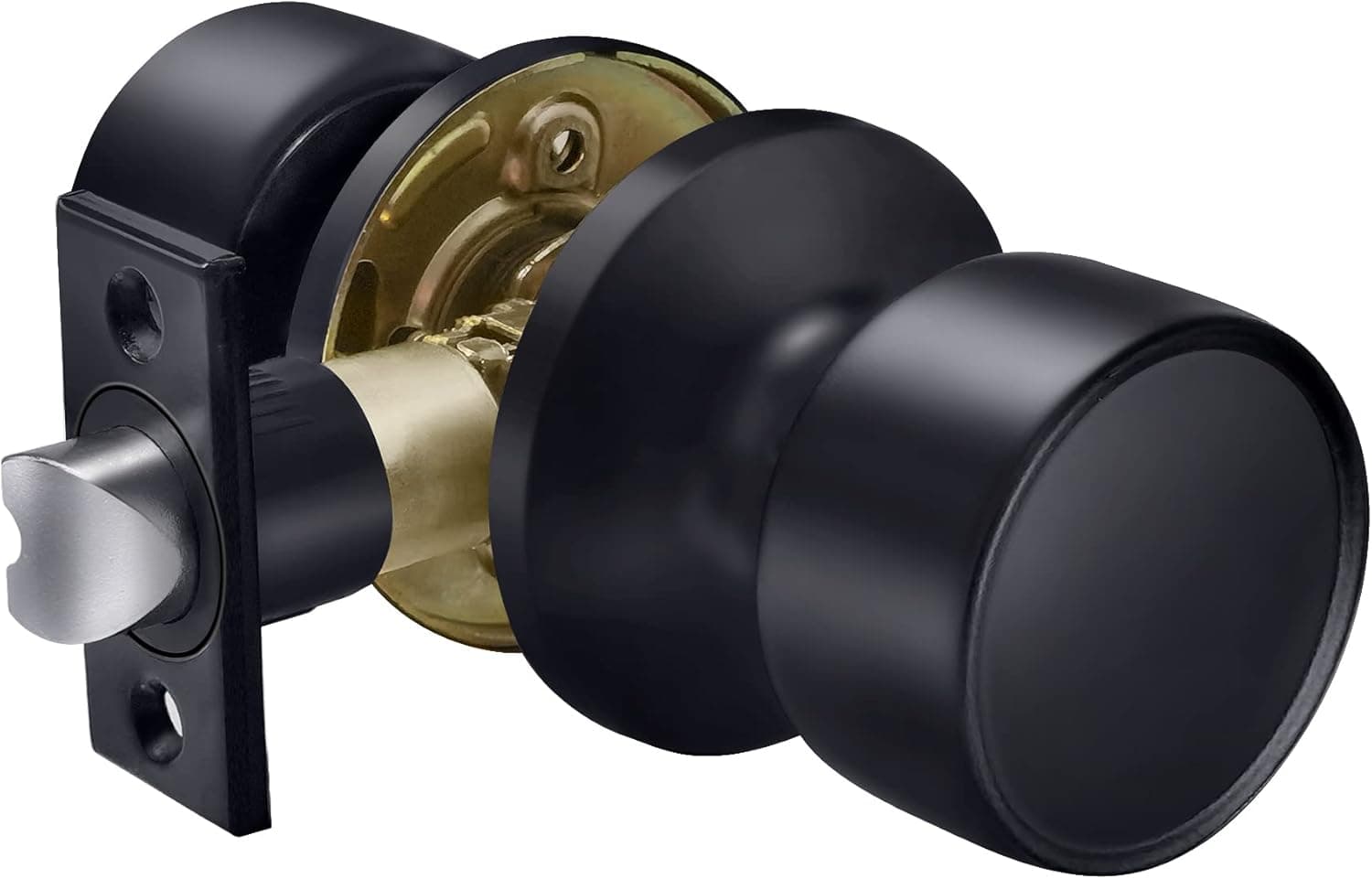 BESTTEN Passage Door Knob Set with Nonlocking, Removable Latch Plate, Interior Door Handles for Hallway or Closet, Geneva Series, Matte Black