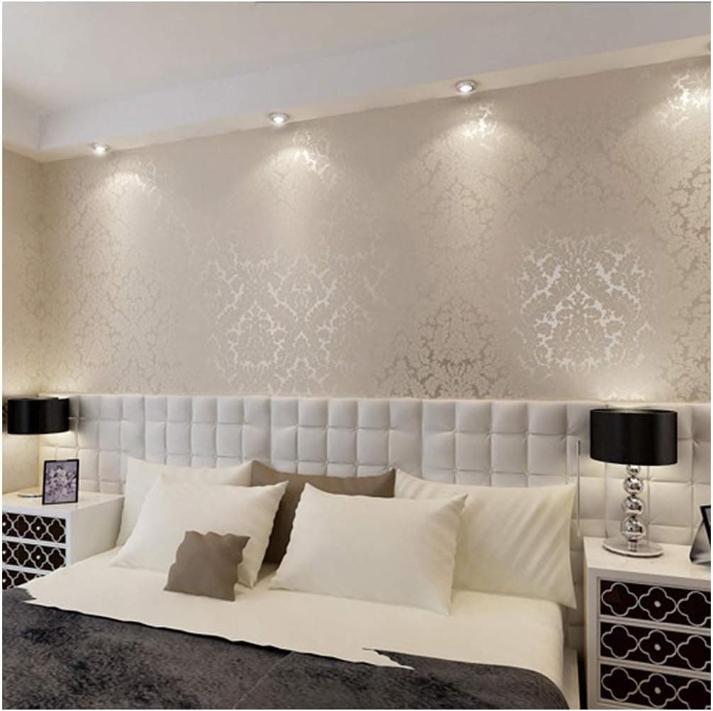 Blooming Wall Elegant European Style Luxury 3D Damask Pearl Powder Wallpaper Roll, 57 Sq.ft/Roll (5011)