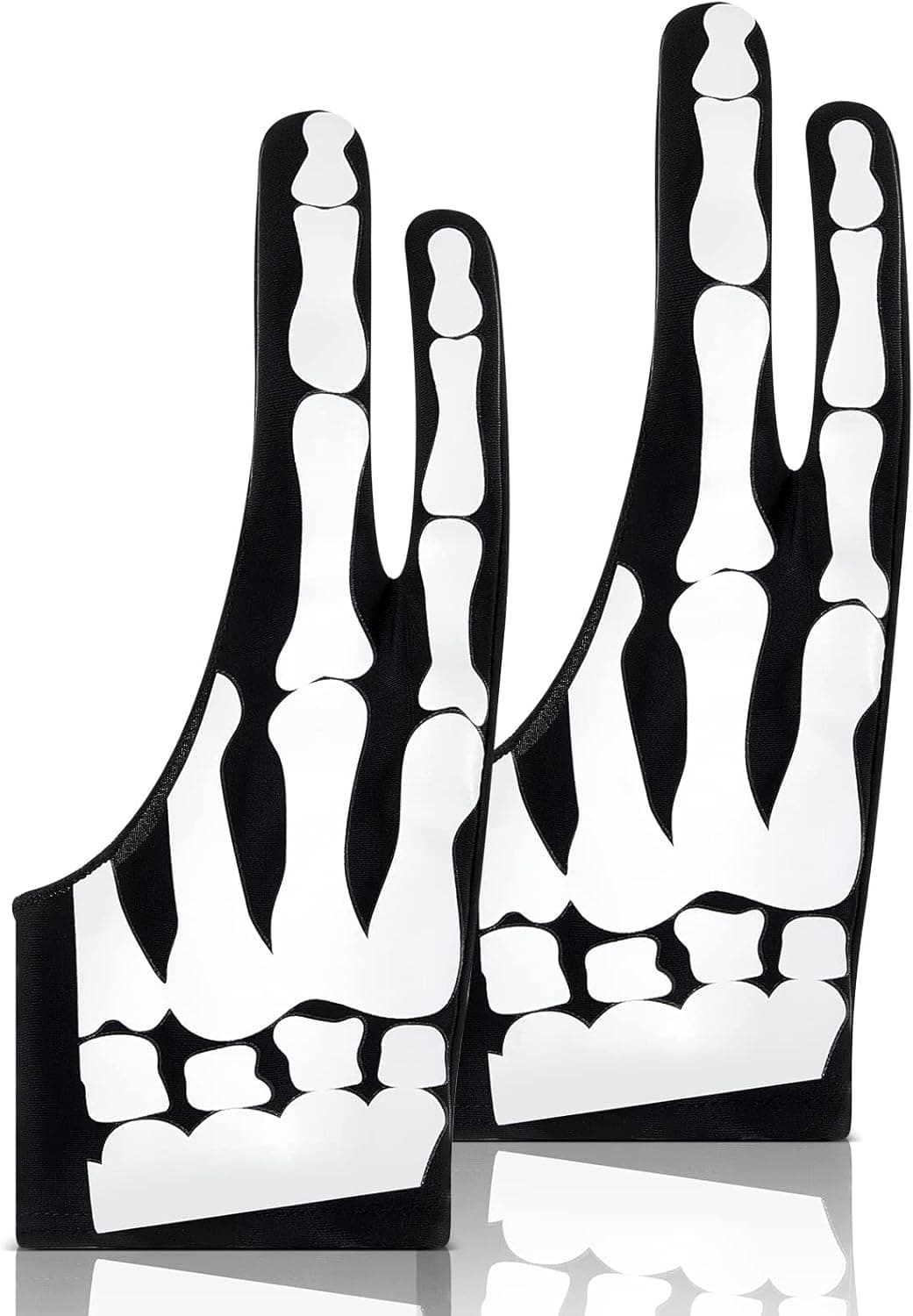 Jecery 2 Pieces Skeleton Artist Glove for Drawing Tablet Glove for Graphics with Two Finger Digital Tablet Drawing Glove Palm Rejection Glove for Pad Painting Writing, Right Hand