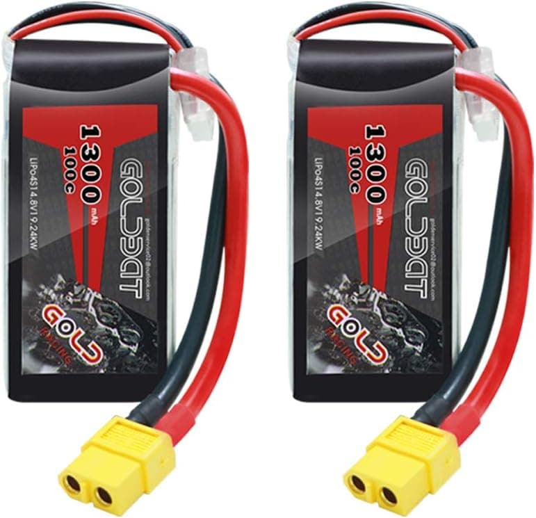 GOLDBAT 1300mAh 4S 100C 14.8V Softcase Lipo Battery Pack with XT60 Plug for RC Car Truck Boat Heli Airplane UAV Drone FPV Racing (2 Packs)