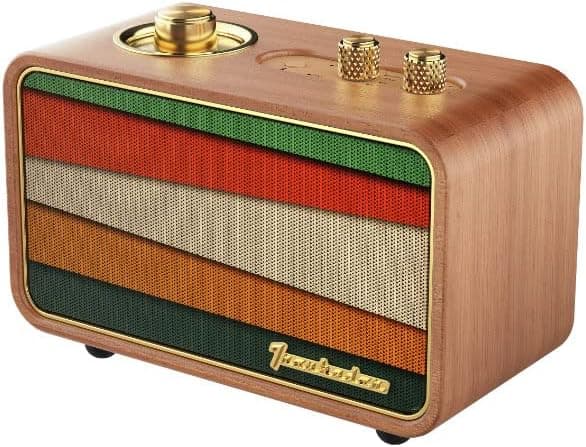 Trenbader Artlink Stereo Wireless Speaker AM/FM Retro Wood Bluetooth Speaker with Built-in Speakers,Elegant & Vintage Design Portable Bluetooth Speaker for Home Office Outdoor…