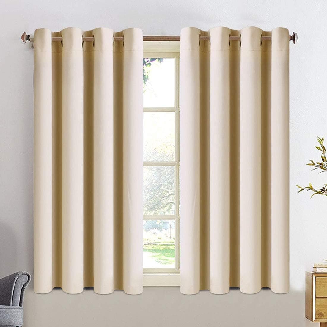 FAIRYLAND Blackout Curtains for Bedroom-Window Blackout Drapes for Living Room Triple Weave Treatment Thermal Insulated Solid Grommet(52 by 63 inch, Beige)