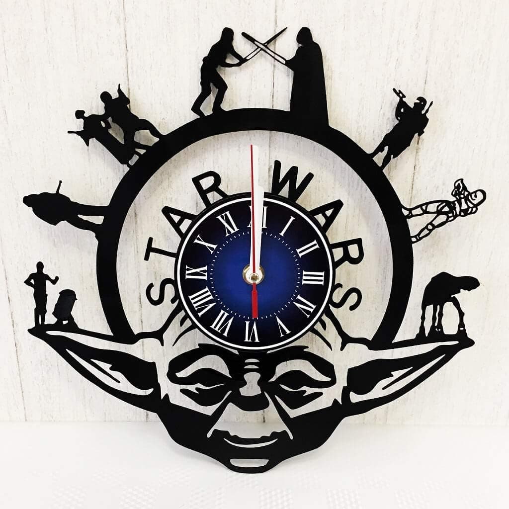 Star Wars Vinyl Record Wall Clock | Yoda Wall Decor | Gift for Geeks, Teens, Kids | Living Room Decor | Jedi Merchandise