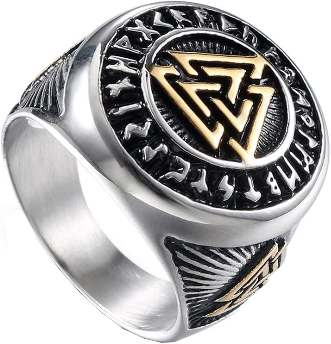 HIJONES Men's Stainless Steel Valknut Norse Viking Odin Symbol Ring Warrior Signet Biker Band