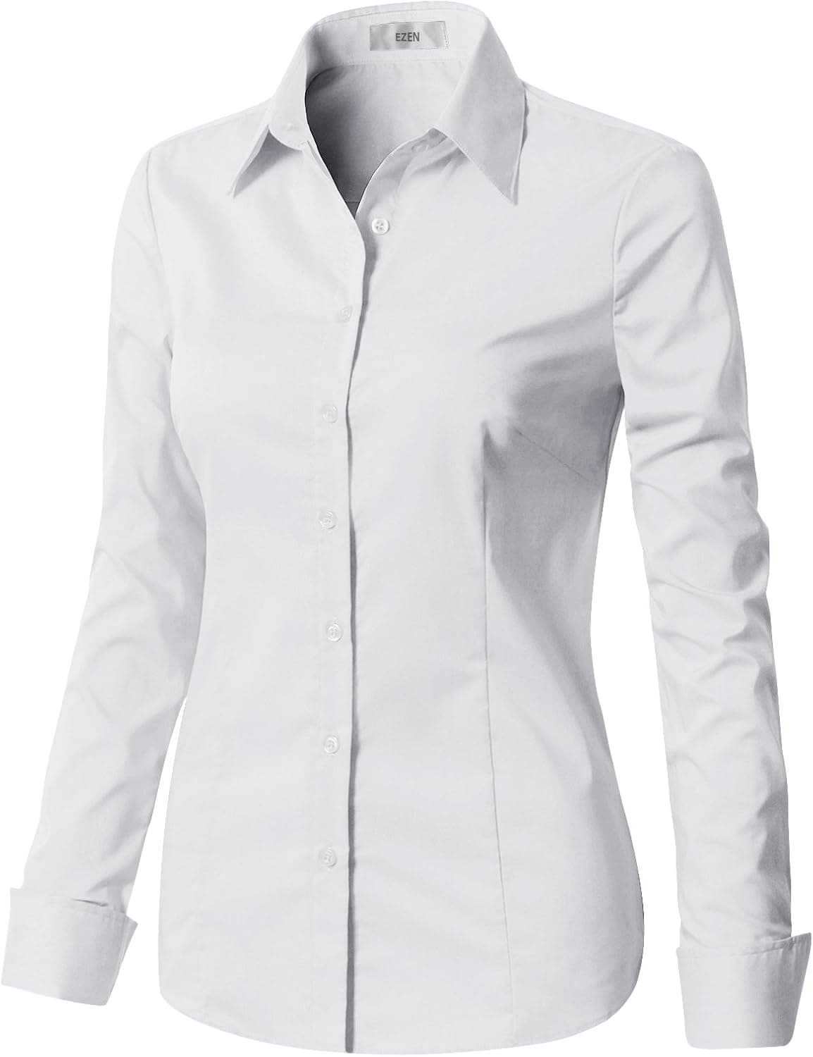 EZEN Womens Slim-Fit Long Sleeve Stretchy Button Down Collar Office Formal Casual Shirt Blouse