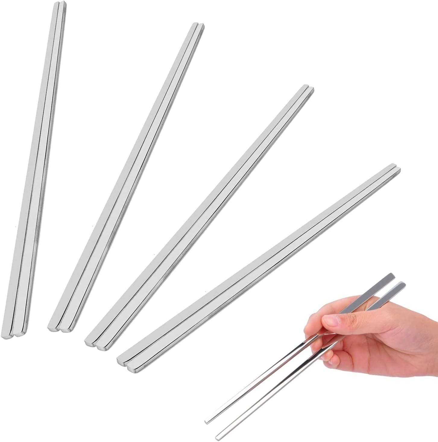 EQLEF® 4 Pairs Stainless Chopstick Steel Flat chopsticks 23cm