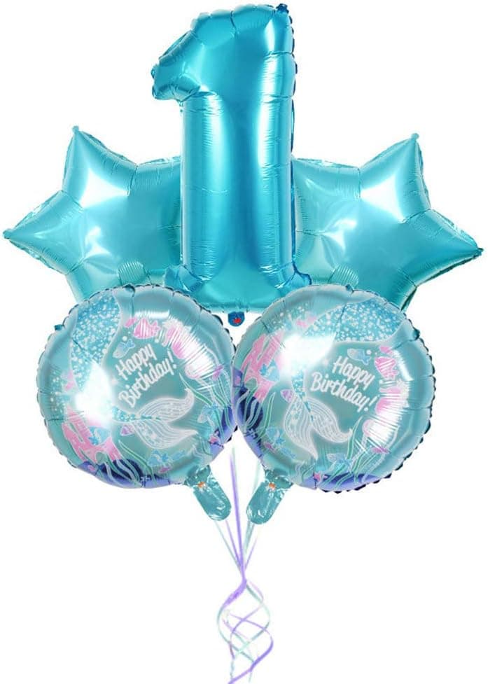 5pcs Mermaid Balloons Number Balloons for Birthday Party Girls' Mermaid Birthday Decoration Supplies (Number 1)