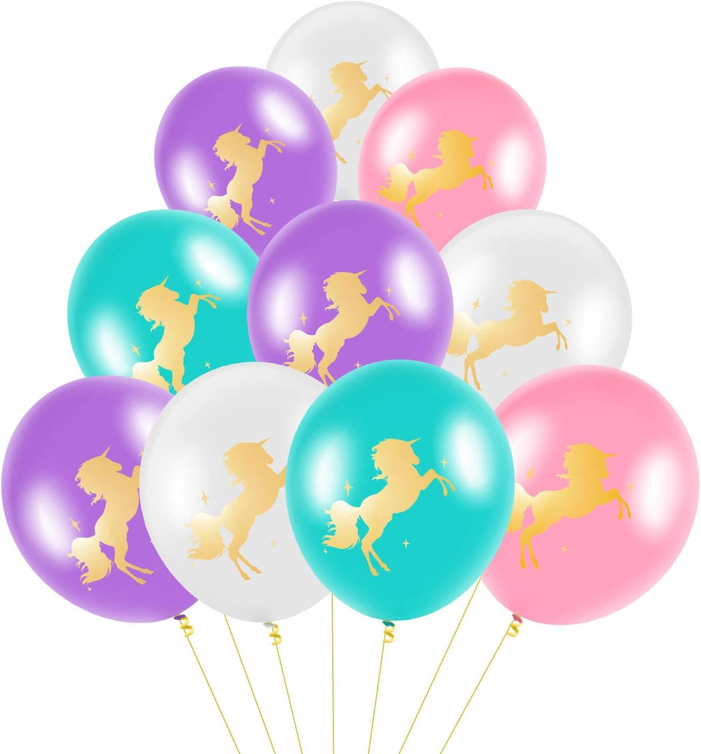 BBTO 60 Pieces 12 Inches Unicorn Latex Balloons Double Printed Unicorn Balloons for Birthday Baby Shower Wedding Unicorn Themed Party Decoration, 4 Colors