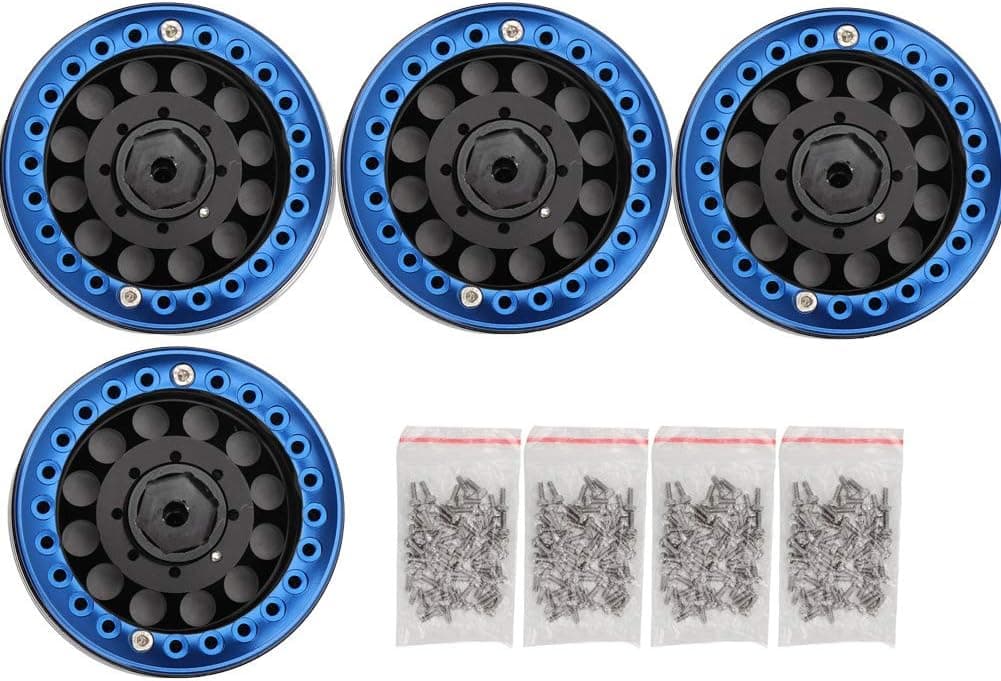 Drfeify RC Crawler Car Wheel Hub Aluminium Beadlock Wheel Rims Hubs, Pack of 4(Black Blue)