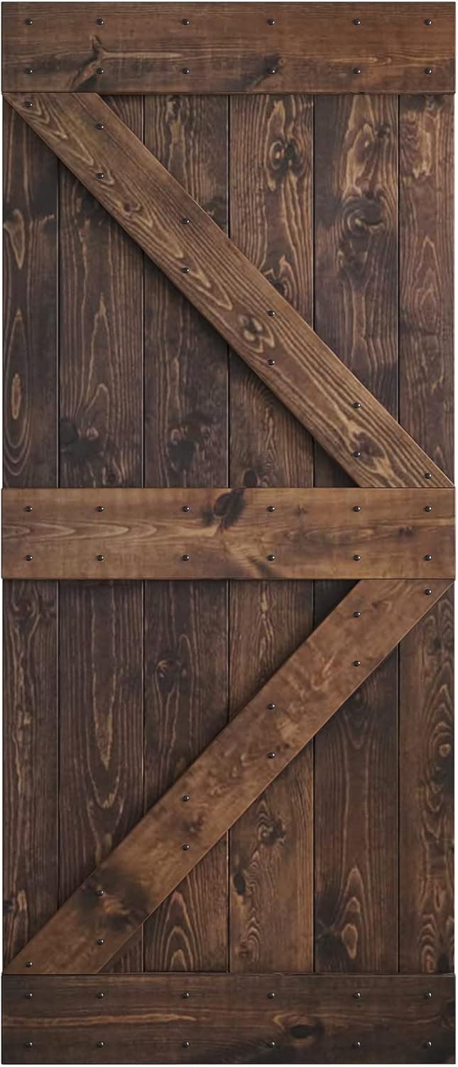 Coast Sequoia 24in/30in/36in/38in/42inX84in K Series DIY Solid Interior Knotty Wood Painted Barn Door Without Hardware Kit (Kona Coffee, 36 in x 84 in)