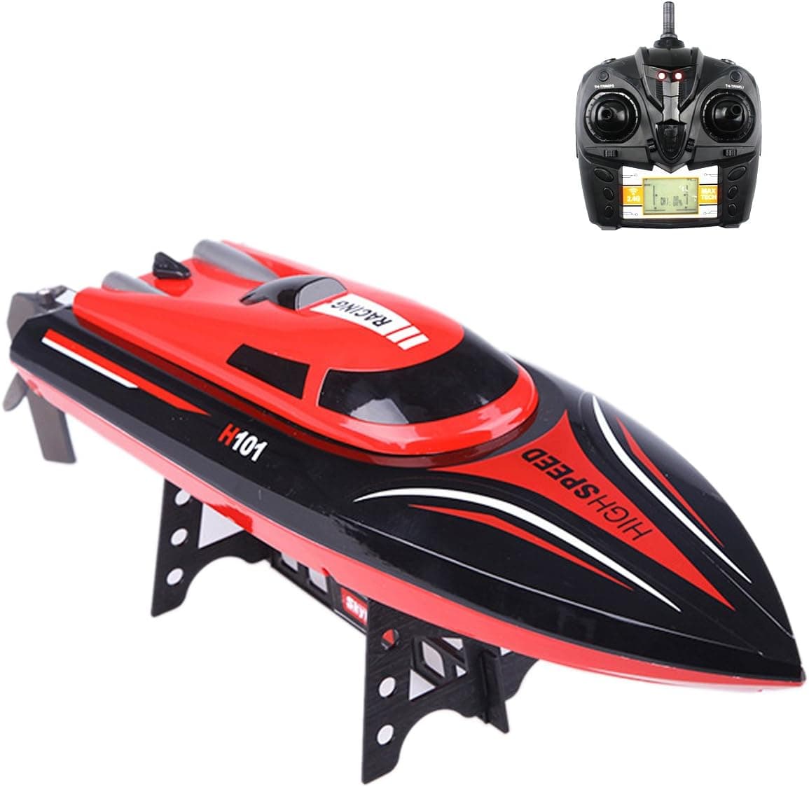 Fisca RC Boat High Speed Remote Control Electric Racing Boat for Pools and Lakes, 25KMH/15MPH 2.4GHz Automatically Flips Transmitter with LCD Screen