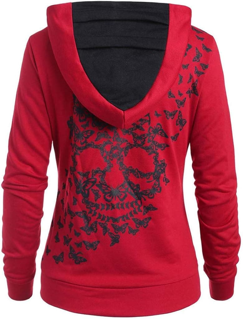 Womens for Hoodies, FORUU Ladies Fashion Butterflies Skull Print Kangaroo Pocket Hooded Sweatshirt
