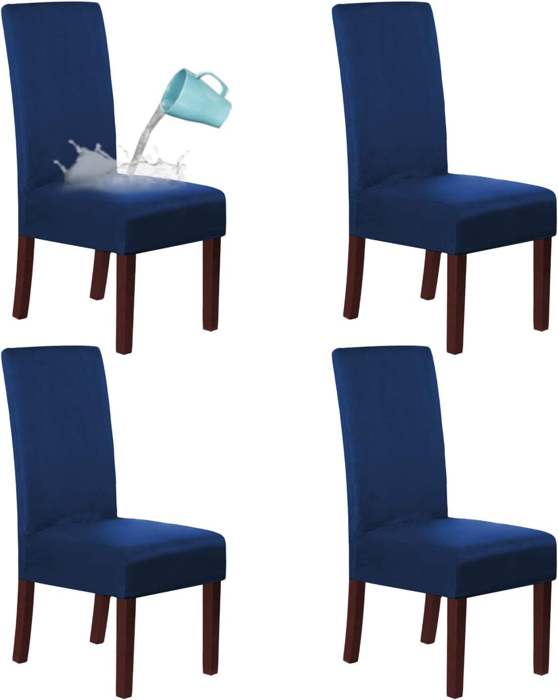 Suede Velvet Plush Dining Chair Covers Form Fit Stretch Removable Washable High Dining Chair Protector Cover Slipcover for Wedding, Hotel, Dining Room, Water Repellent (4 Pack, Navy)