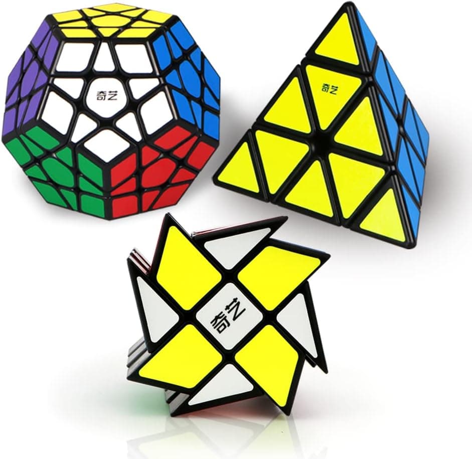 Speed Cube Set, Roxenda Magic Cube Set of Pyramid Megaminx Windmill Cube Smooth Sticker Speed Cubes Collection, Puzzle Toy for Kids