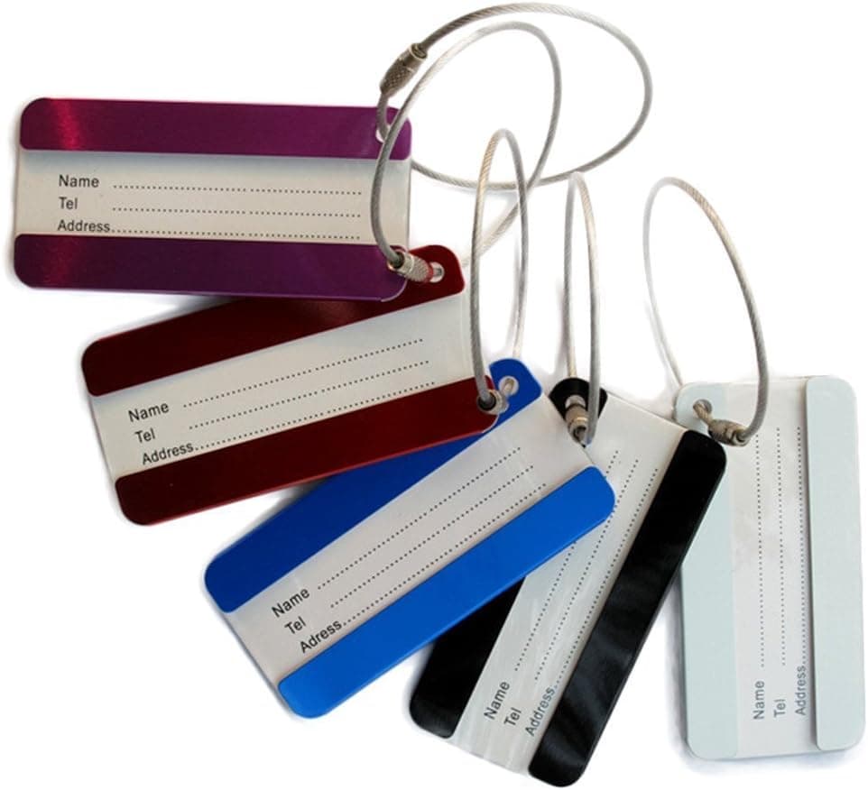 Adecco LLC 5pcs Colorful Aluminum Luggage Tag ID Tag Name Card Holder with Key Ring Holder Wire for Baggage Travel Identifier, Suitcase Label