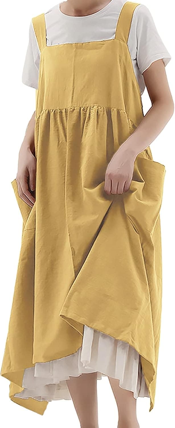 INNIFER Cross Back Bib Apron with Pockets Work Apron for Cooking,Baking,Gardening
