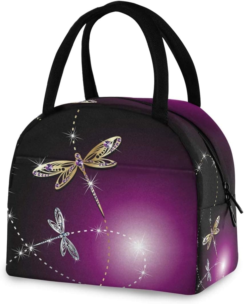 ZZKKO Dragonfly Lunch Bag Box Tote Organizer Lunch Container Insulated Zipper Meal Prep Cooler Handbag For Women Men Home School Office Outdoor Use