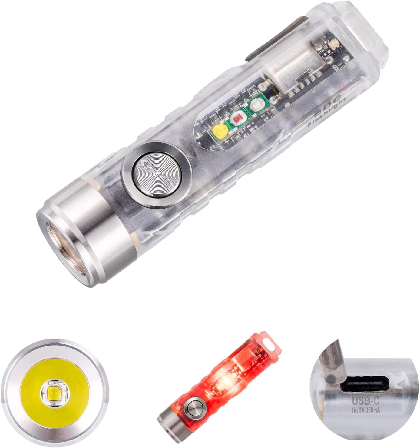 RovyVon A8 G4 USB C Rechargeable 650 lumens Small Keychain Flashlight Super Bright Mini EDC Flashlights, Red/White/365nm Sideligts with Magnetic Clip and Tail Base for EDC Carry Outdoors