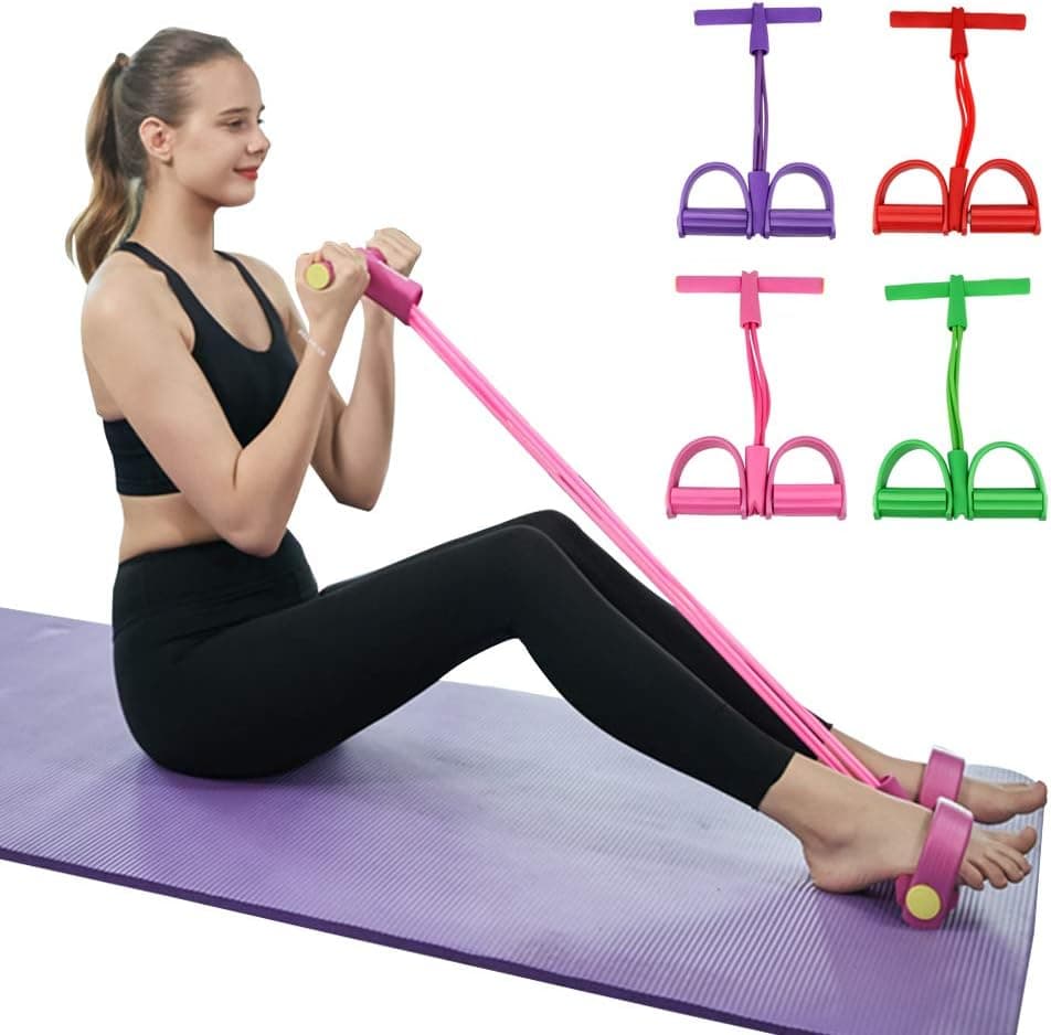 Diniwei 4-Tube Pedal Resistance Band, Sit-up Pull Rope Tension Rope Fitness Equipment for Waist, Back, Arms,Legs,Abdomen,Yoga Stretching Slimming Training (Random Color,1 Pack)