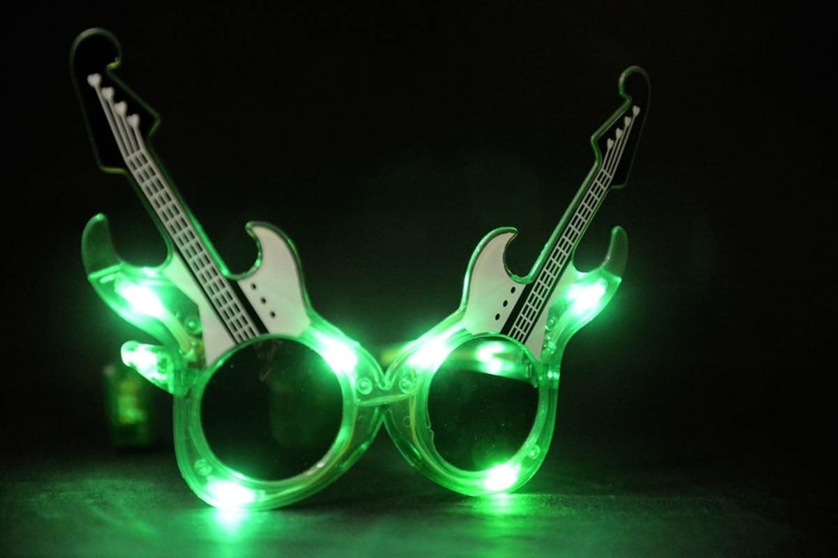 Mammoth Sales 1 Pair of LED Flashing Light Up Party Guitar Glasses Shades (Green)