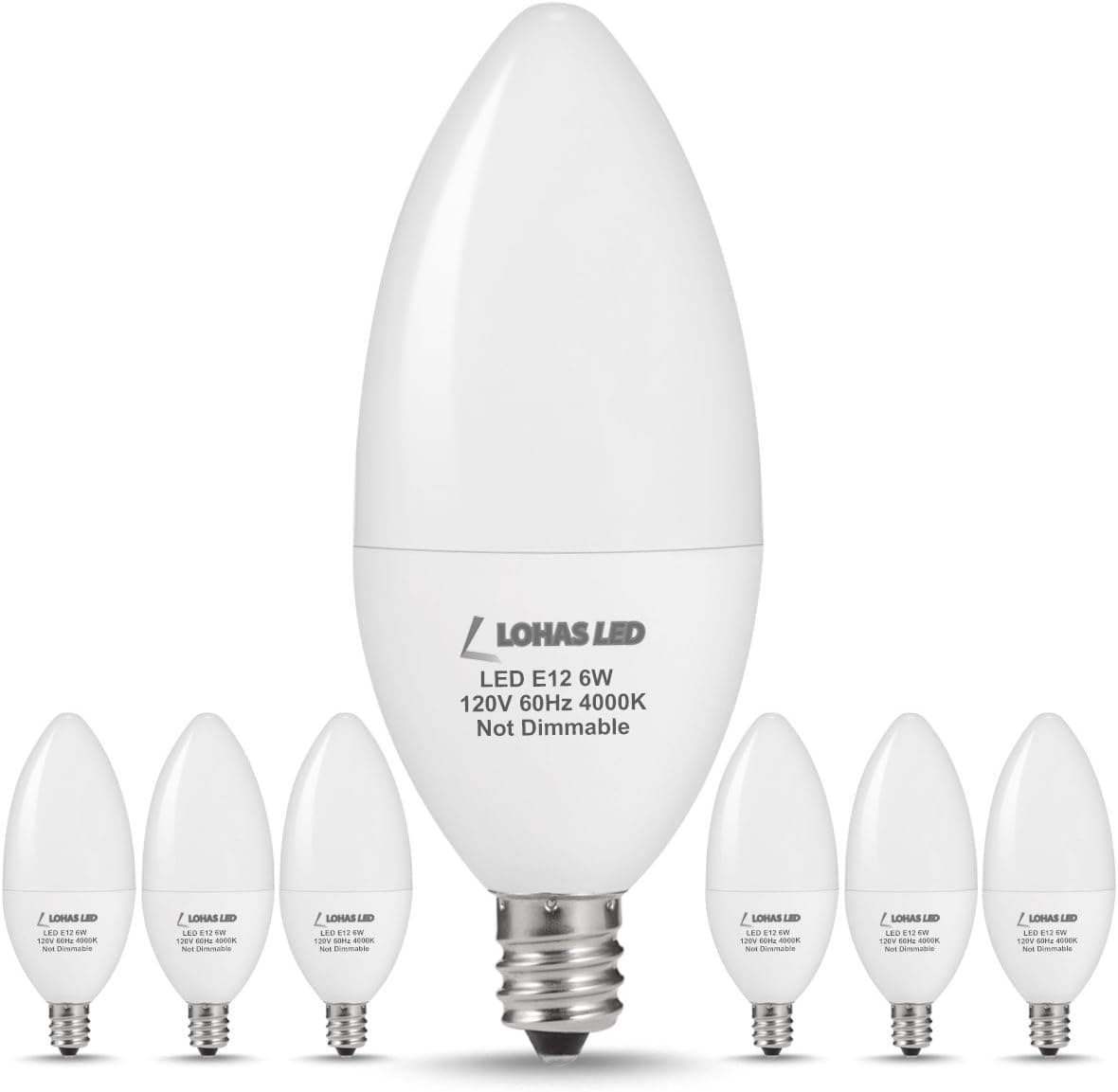 LOHAS E12 LED Candelabra Light Bulbs 6W 60 Watt Equivalent, Natural Light 4000K Chandelier Bulbs, 560 Lumen Decorative Chandelier Light Bulb, Ceiling Fan Light Bulbs, Not-dimmable, 6 Pack