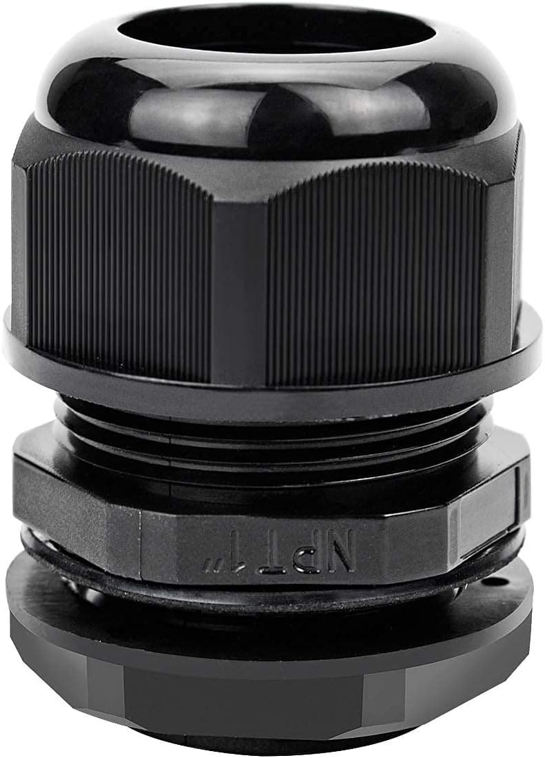 2 Pcs 1" IP68 Strain Relief Nylon Cord Grip Waterproof NPT Cable Glands Adjustable UL Listed and RoHS Compliant (Black)