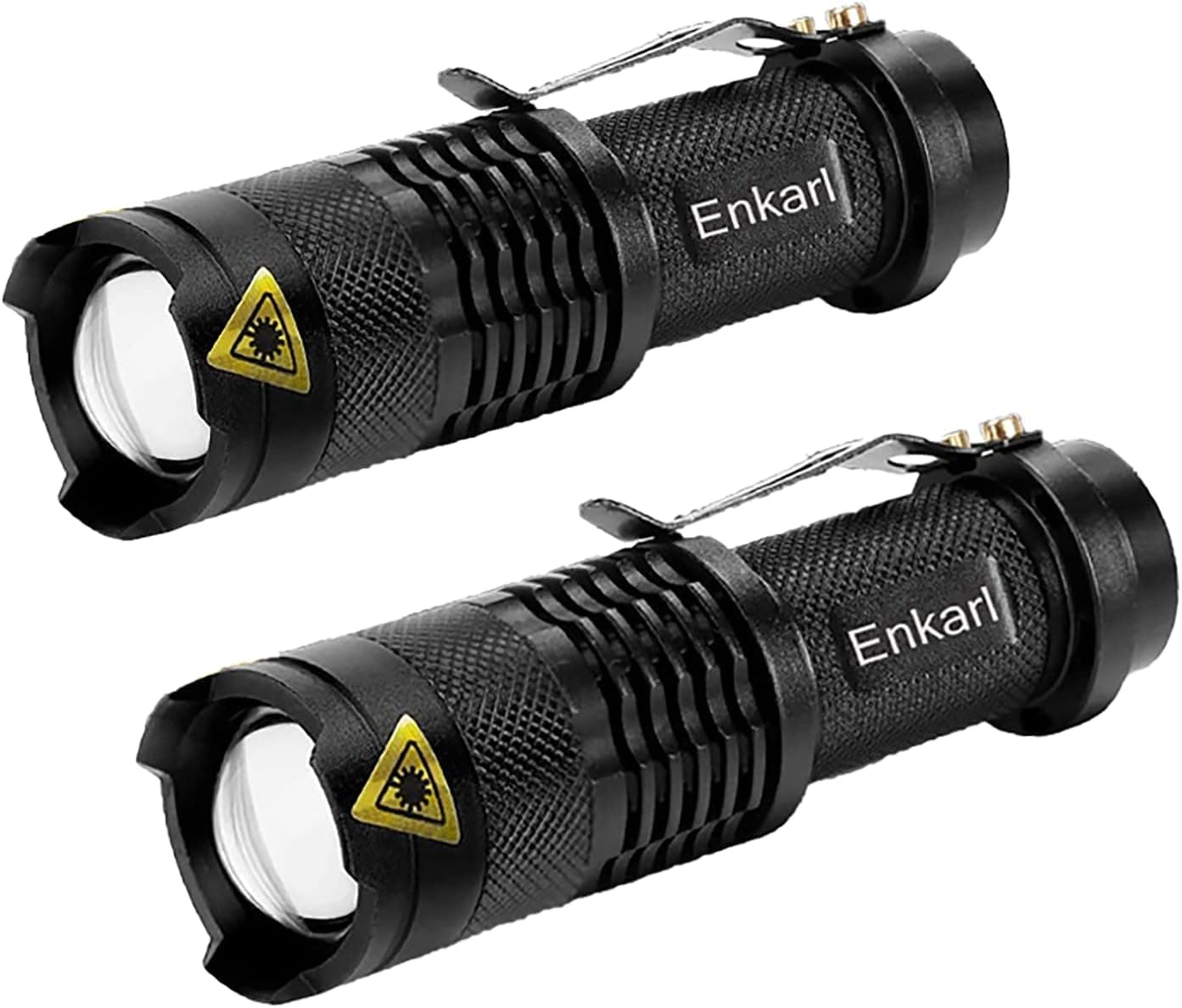 Enkarl LED Torch, Mini LED Flashlight, 2 Packs of Super Bright 350 Lumen 3 Modes Zoomable AA Battery Powered Torch Light with Clip for Fishing Camping Outdoors(Battery No Included)