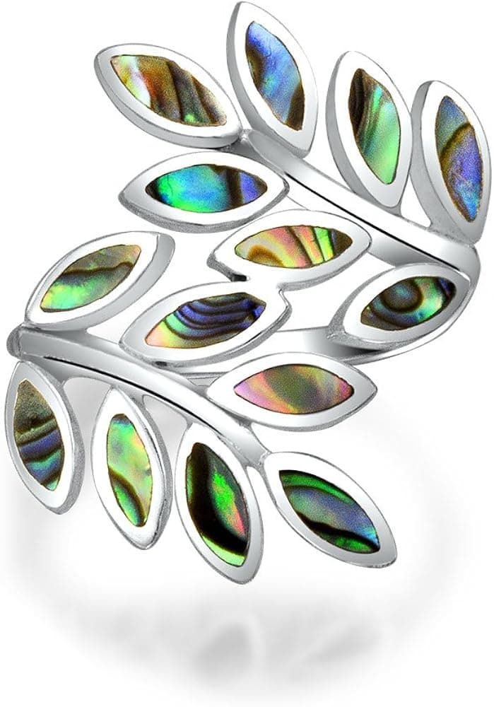 Nature Ivy Rainbow Shell Nature Wrap Ivy Laurel Vine Leaf Bypass Abalone Ring Western Jewelry For Women Teen .925 Sterling Silver