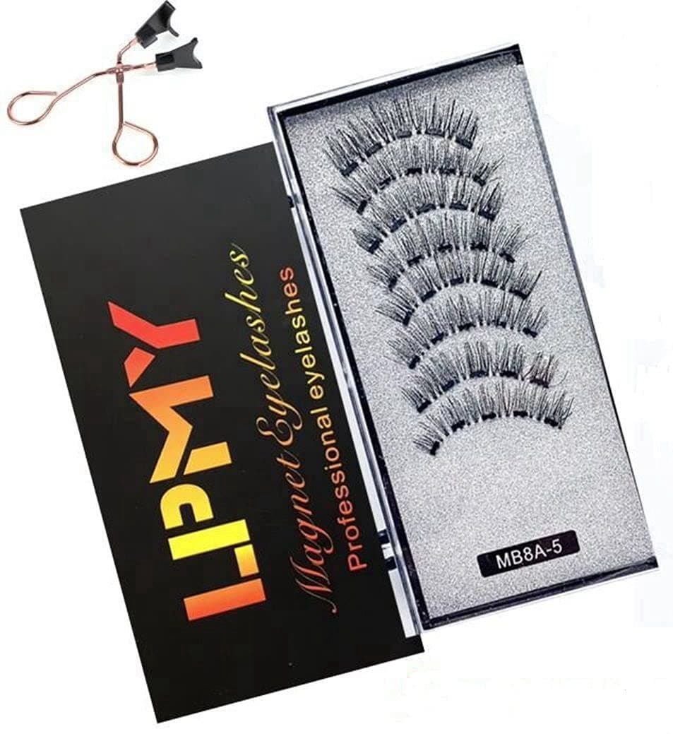 Magnetic Eyelashes, 8 Pcs Reusable Magnetic Lashes Natural False Eyelash Kit with Ultra-Thin Magnet & Applicator Tweezers