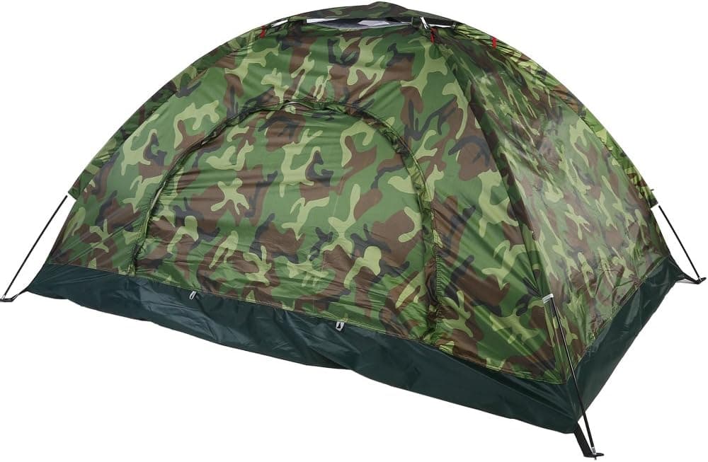 Outdoor Tent, 2 Persons 40 UV Protection Tent Waterproof Camouflage Portable Tent for Camping Hiking Bicycle and Spare Parts