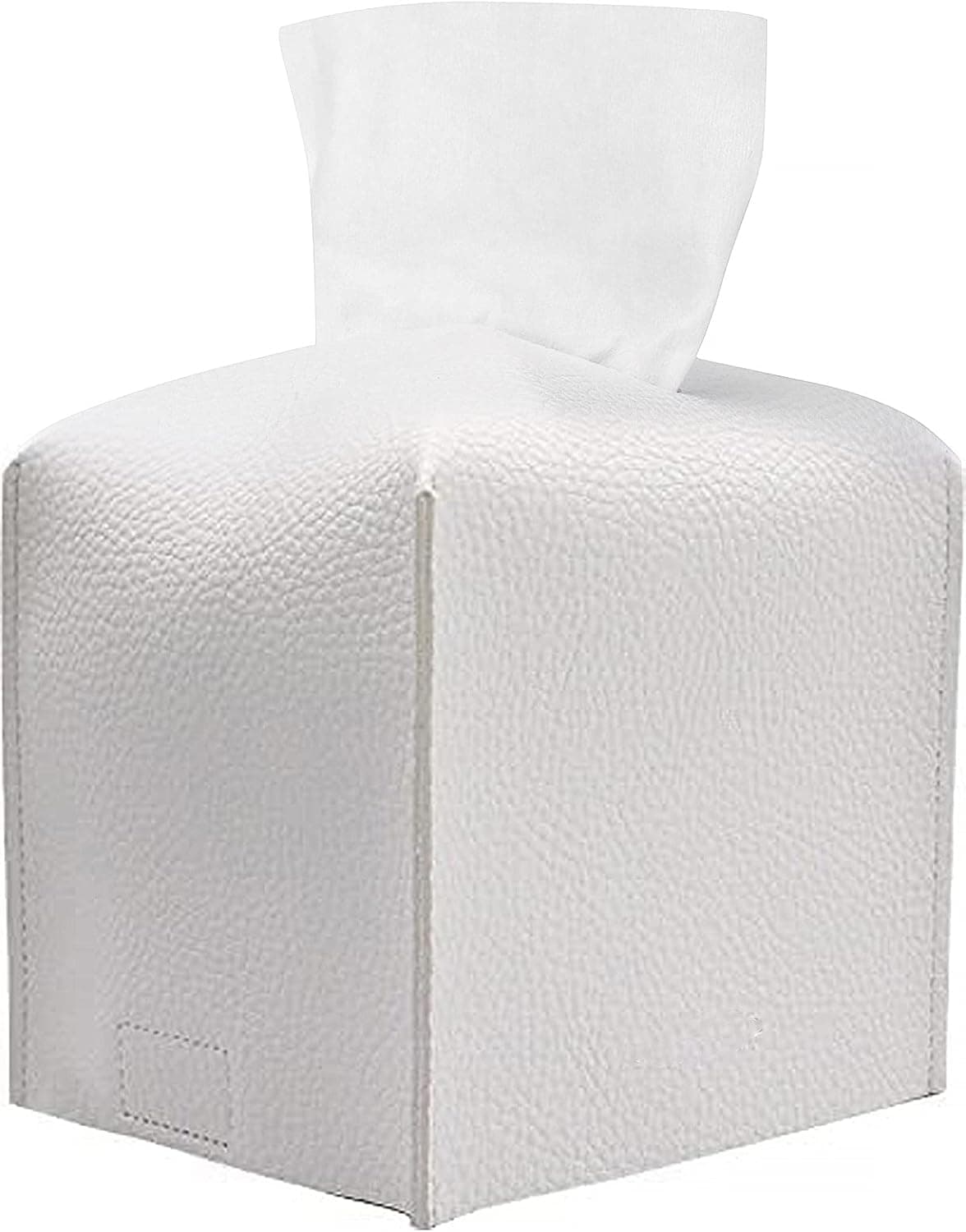 WNING Tissue Box Cover, PU Leather Square Tissue Box Holder for Bathroom Vanity Countertops, Bedroom Dressers, Night Stands, Desks and Tables,Car, Office(White), C-52