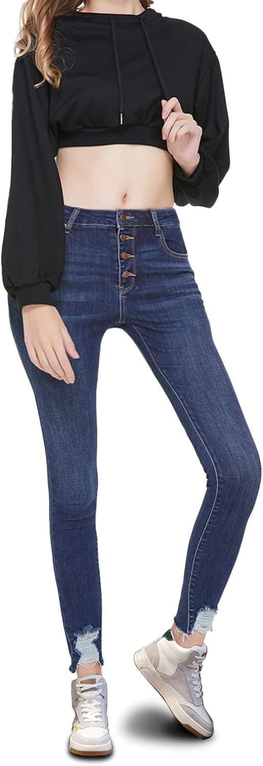 Women's High-Rise Cropped Jeans Denim Jeggings Tapered Ripped Skinny Fit Ankle Length Jeans