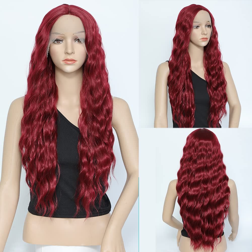 Long Wavy Red Lace Front Wigs for Women 30 Inch Burgundy Synthetic Curly Lace front Wig for Women Cosplay Wigs Party And Daily Use