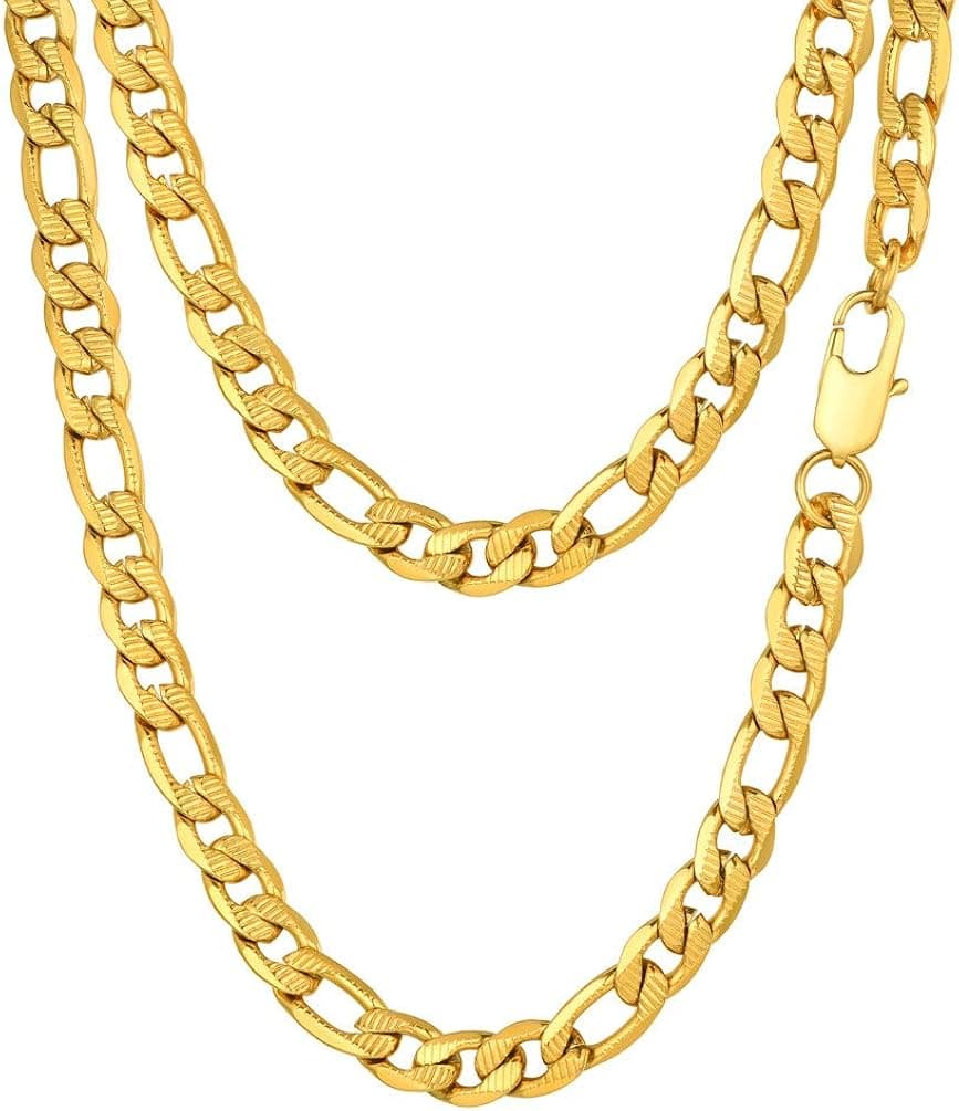 PROSTEEL 316L Stainless Steel Figaro Chain Necklace for Men/Women, Black/18K Real Gold Plated, 4mm to 13mm, 14inch to 30inch, Come Gift Box