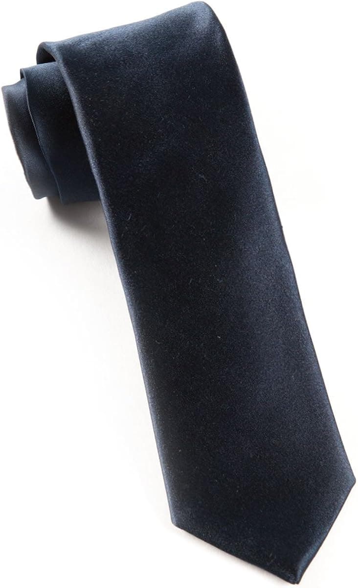 The Tie Bar 100% Woven Silk Midnight Navy Solid Satin 2 1/2 Inch Skinny Tie